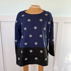 Madewell Crew Neck Sweater Women’s M Blue Black Polka Dot Merino Wool preppy